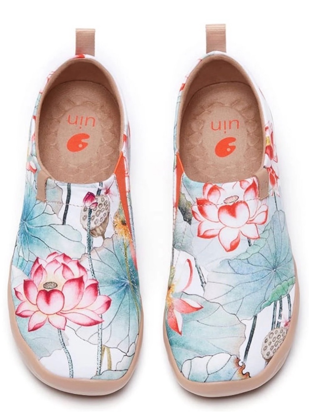 UIN Floral Lotus Slip-On Mules in White, Pink, Blue, Tan